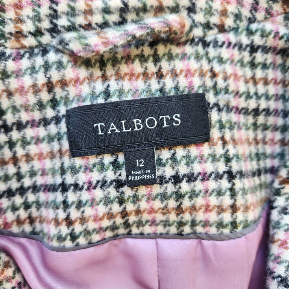 Talbots Houndstooth Check Wool Blazer Owl Print Fall Winter Office Classic 12 - Picture 4 of 11